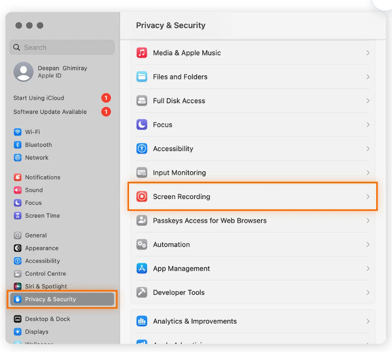 لقطة شاشة على جهاز ماك