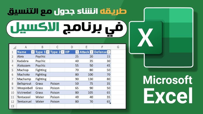 طريقة انشاء جدول على excel